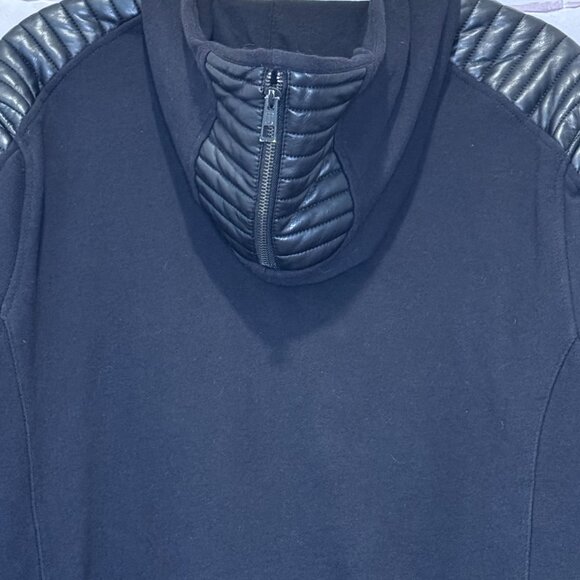 UNKUT Paris Men's Full-Zip Faux Leather/ 100% Cotton Med Black Hooded Sweatshirt - Picture 3 of 8